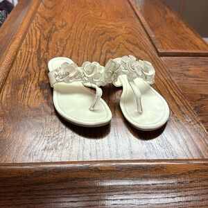 White floral flat sandals